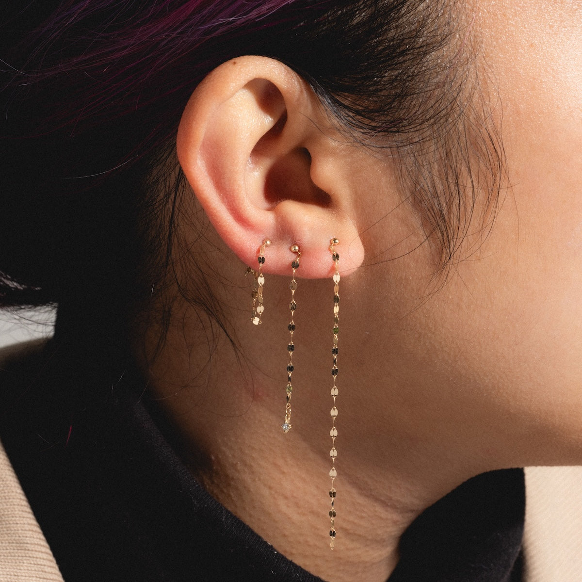 Solid Gold Sparkle Link Chain Convertible Diamond Drop Earrings - 14K Yellow Gold Dangle Earrings for Women - Perfect for Weddings, Parties & Special Occasions