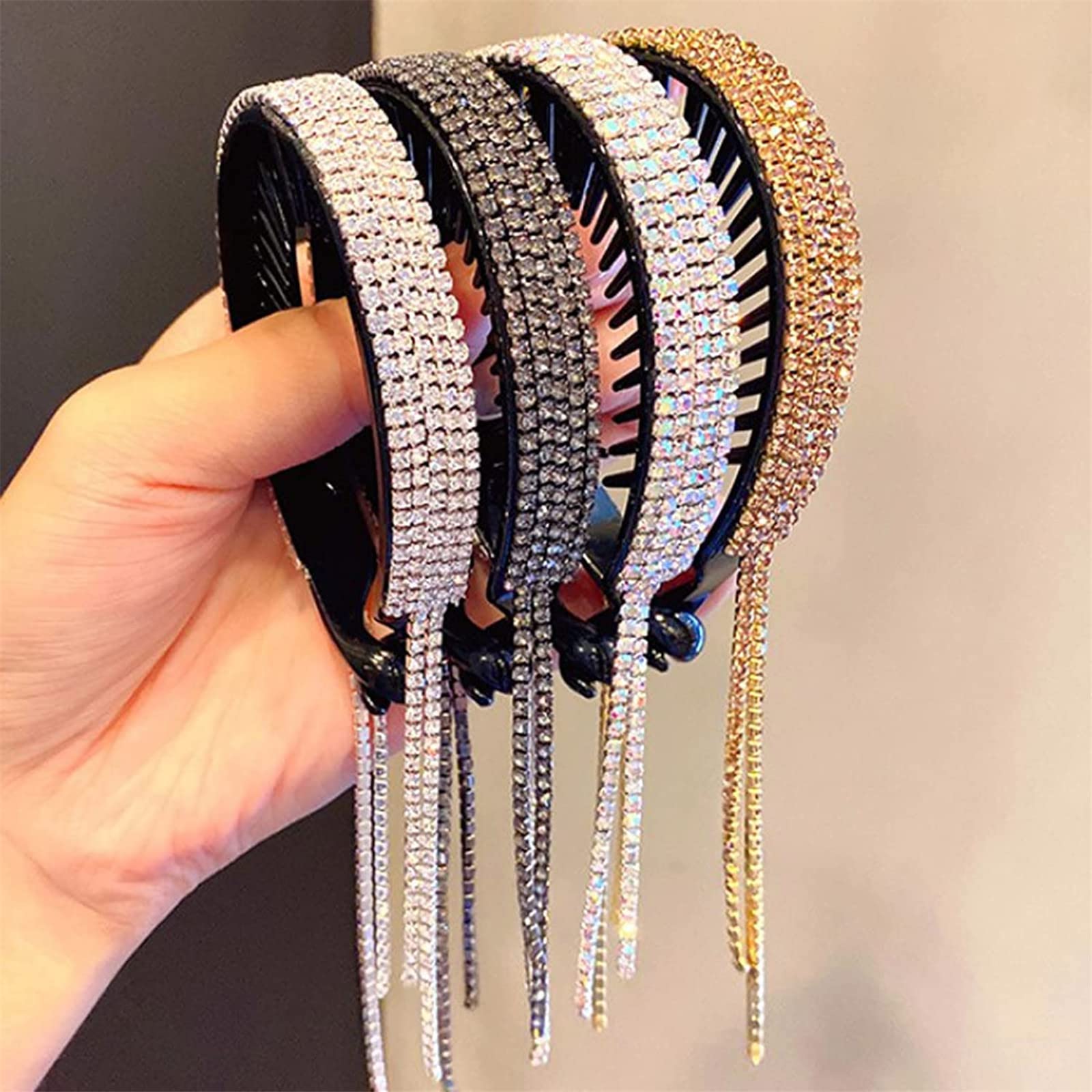 Elegant Rhinestone Tassel Ponytail Hair Clip with Diamond Accents - Golden Ladies Fashion Hair Accessory for Parties, Weddings & Special Occasions