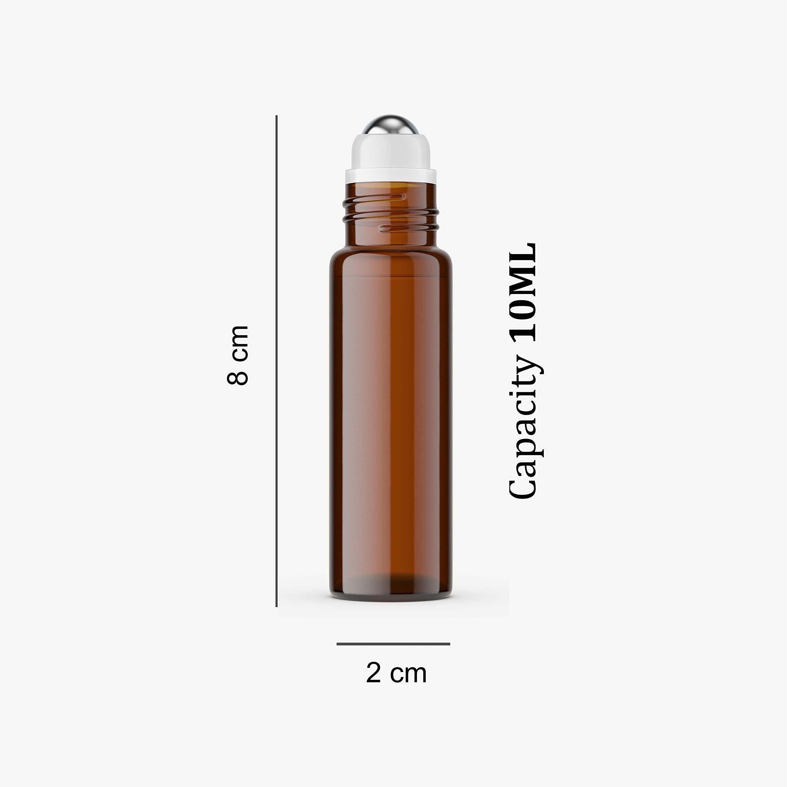 PACKCESS 10ml Amber Glass Roll On Bottles with Black Cap - Refillable & Reusable Essential Oil Containers for Perfume, Lip Gloss, DIY Cosmetics | Travel-Friendly for Under Eye Care, Aromatherapy & Attar Storage (5-Pack)