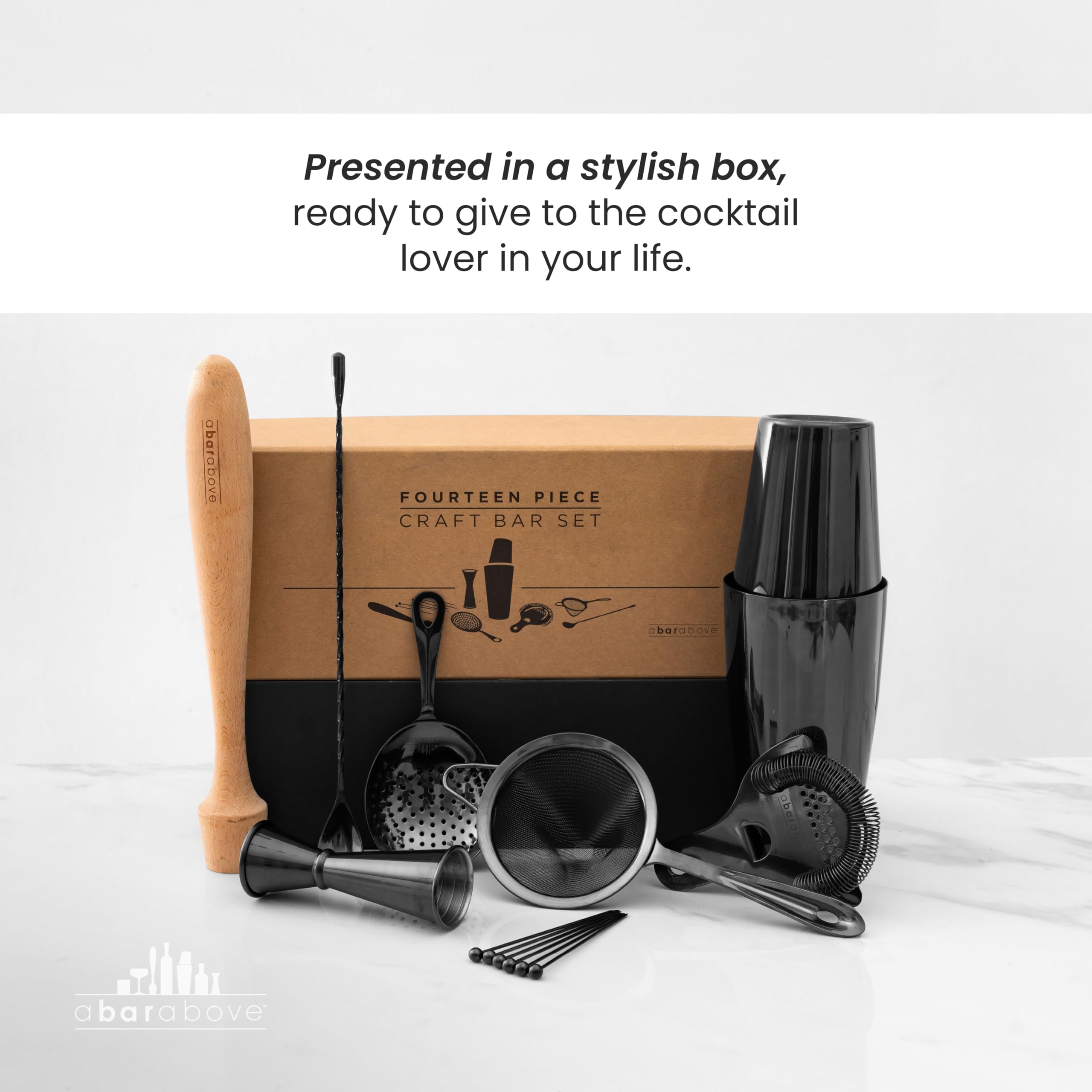 Premium 14-Piece Professional Bartender Kit - Stainless Steel Cocktail Shaker Set with Jigger, Strainers & Bar Tools - Perfect Home Bar Accessories & Mixology Gift for Cocktail Enthusiasts - Ideal for Home Entertaining, Parties & Bartending Practice