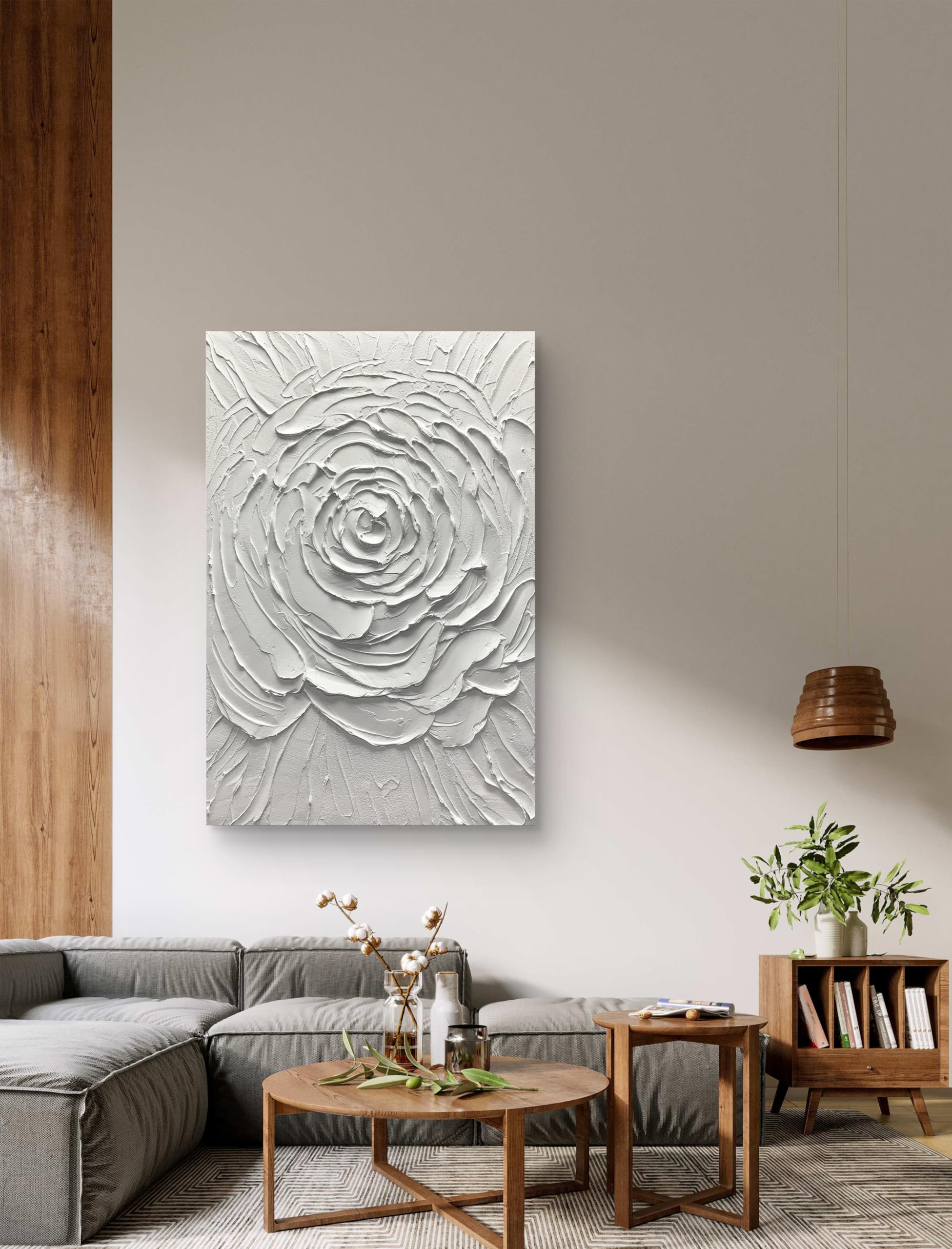 Yika Art Hand Painted Abstract Oil Painting on Canvas - Modern Thick Texture Wall Art Decor with White Flowers (30x45 inches) for Living Room, Bedroom & Office Decor