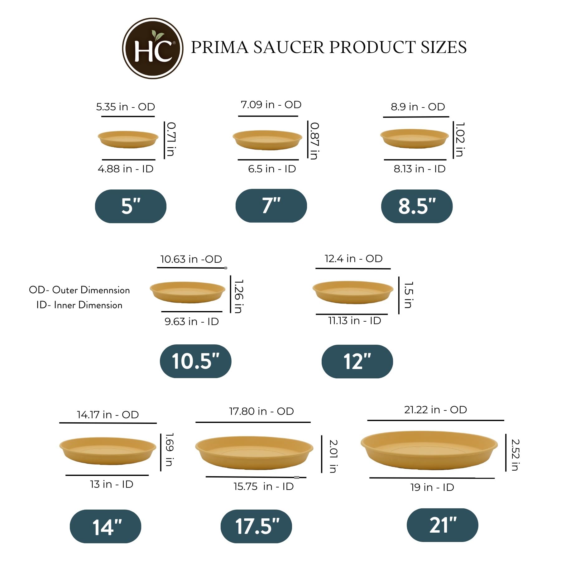 HC Companies Round Prima Flower Pot Saucers - 12-Inch Honey Plastic Plant Saucer for Indoor & Outdoor Use - Durable Plant Tray for Water Drainage - Perfect for Potted Plants, Garden Decor, and Home Gardening (Pack of 1)