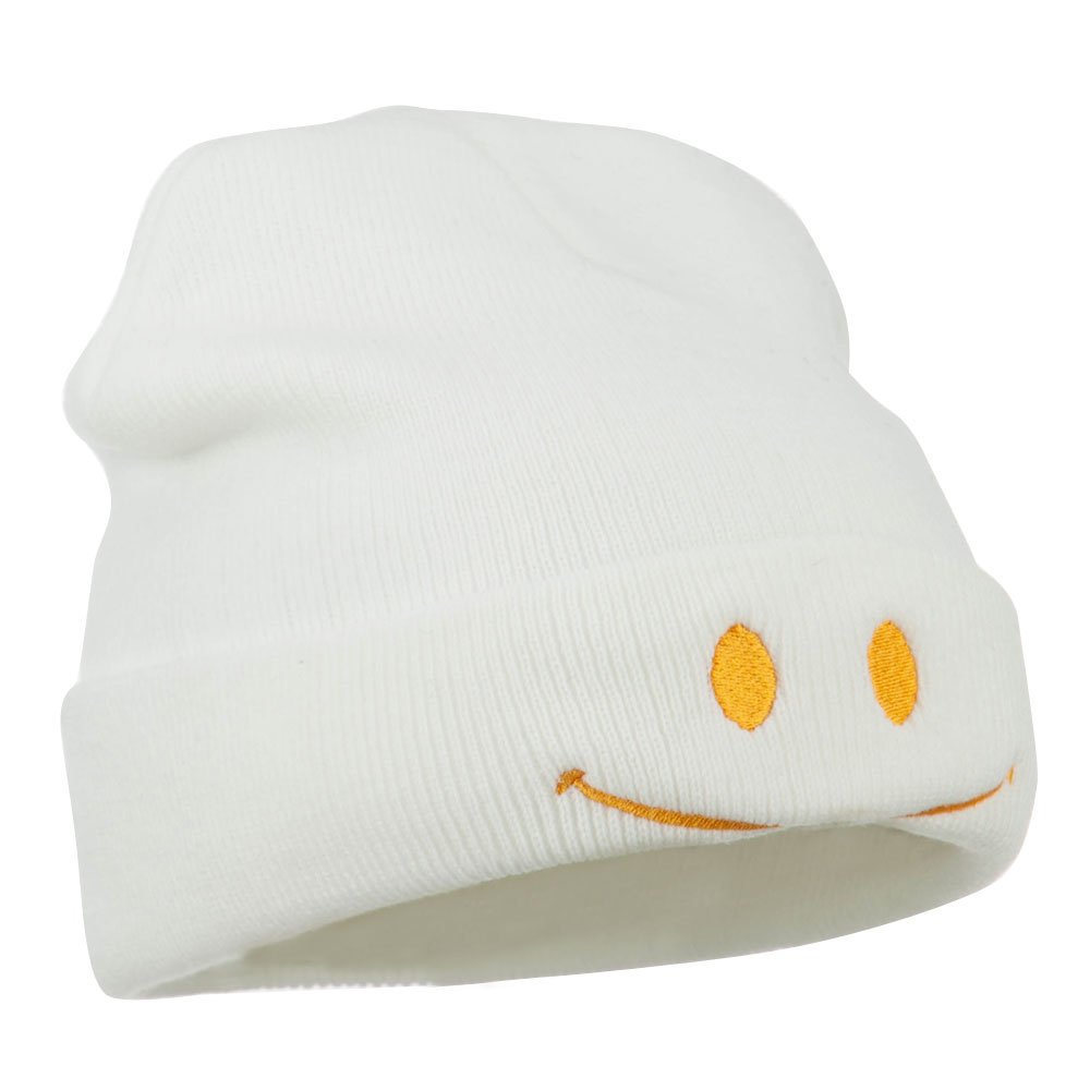 Happy Smile Face Embroidered Knit Beanie Hat - Warm Winter Cute Unisex Beanie for Men & Women - Perfect for Outdoor Activities, Skiing, Snowboarding, and Casual Winter Fashion