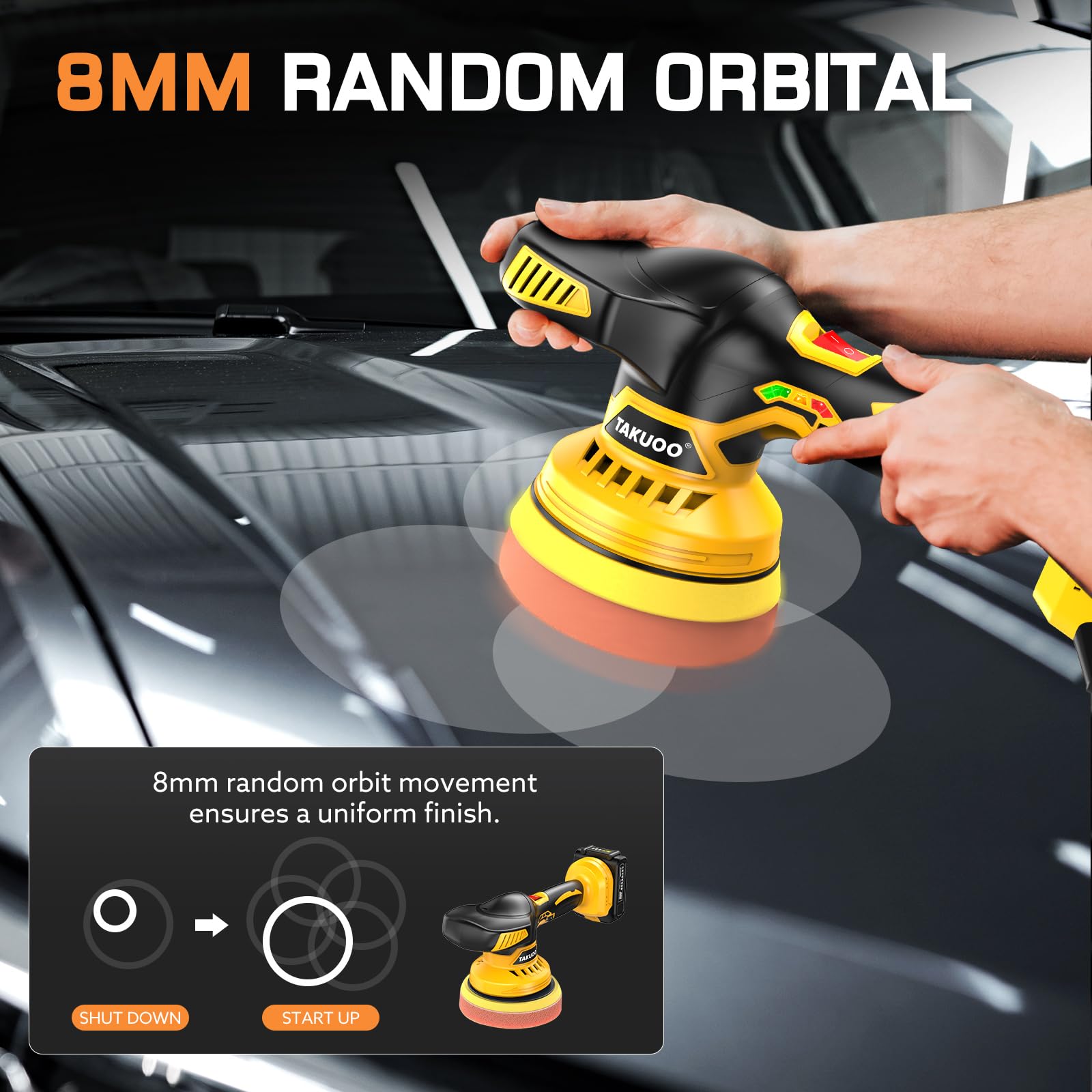 6 Inch Cordless Car Buffer Polisher - 21V 2.0Ah Battery, 6 Variable Speed Orbital Polisher Kit with 9 Attachments for Car Detailing, Waxing & Polishing - Perfect for DIY Auto Care, Professional Detailing & RV Maintenance