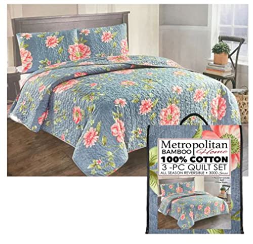 Metropolitan Bamboo 3-Piece King Size Quilt Set - 1 Quilt & 2 Matching Pillow Shams - Soft Breathable Bedding for Cozy Sleep - Perfect for Master Bedroom, Guest Room & Luxury Hotels