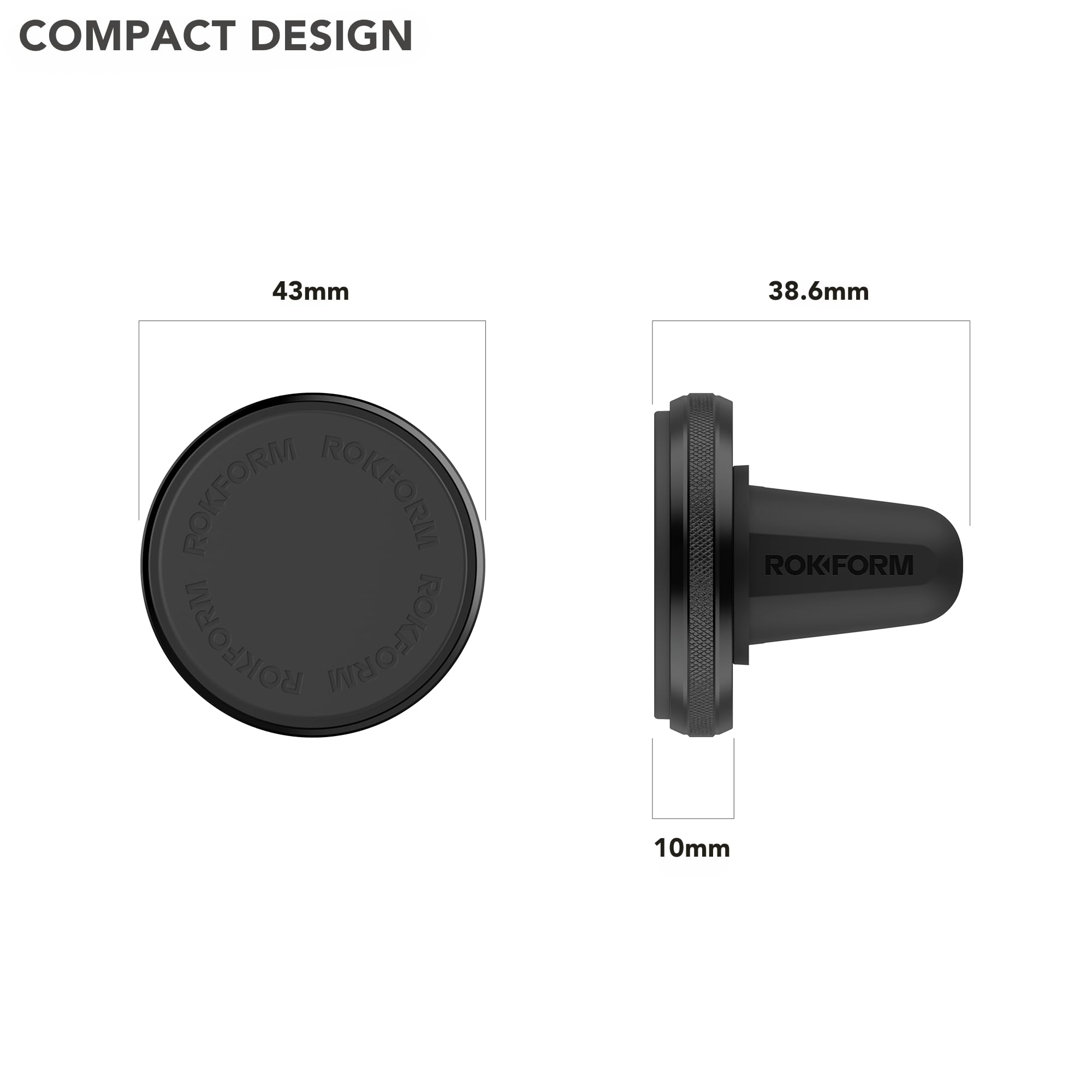 Rokform Magnetic Air Vent Phone Mount - Super Grip Car Truck Van Vent Clip Holder for iPhone & Samsung | Aluminum Alloy Adjustable Design | Compatible with Rokform Cases (Black) | Perfect for Hands-Free Driving & Navigation