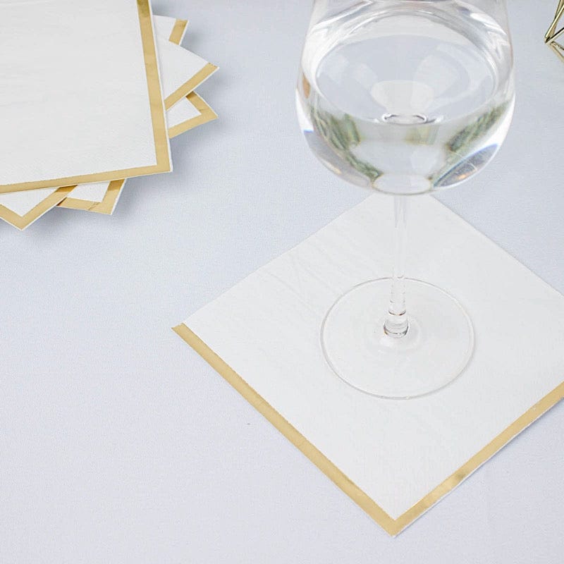 50 Pcs 2-Ply Premium Cocktail Napkins with Elegant Gold Rim - Perfect for Dinner Parties, Weddings & Special Events