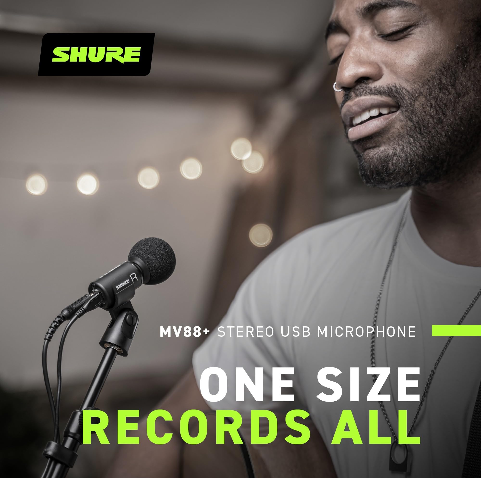 Shure MV88+ Stereo USB Condenser Microphone for Streaming, Recording Vocals & Instruments - Compatible with Mac & Windows, Real-Time Headphone Monitoring, Portable Design - Perfect for Podcasting, Gaming, Music Production & Travel (Black)