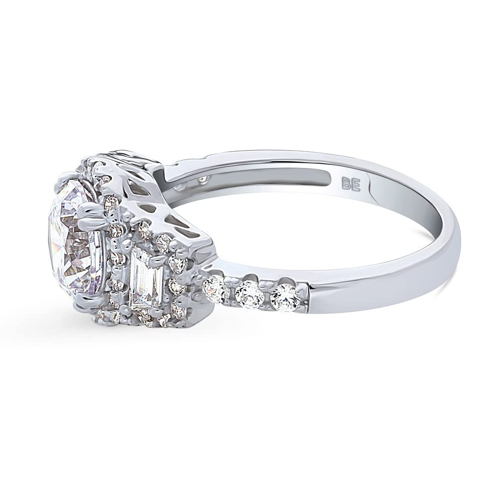 BERRICLE Sterling Silver 3-Stone Wedding & Engagement Ring - 1.6ct Round Cut Cubic Zirconia CZ Halo Ring for Women - Rhodium Plated Size 4-10 - Perfect for Proposals, Anniversaries & Special Occasions