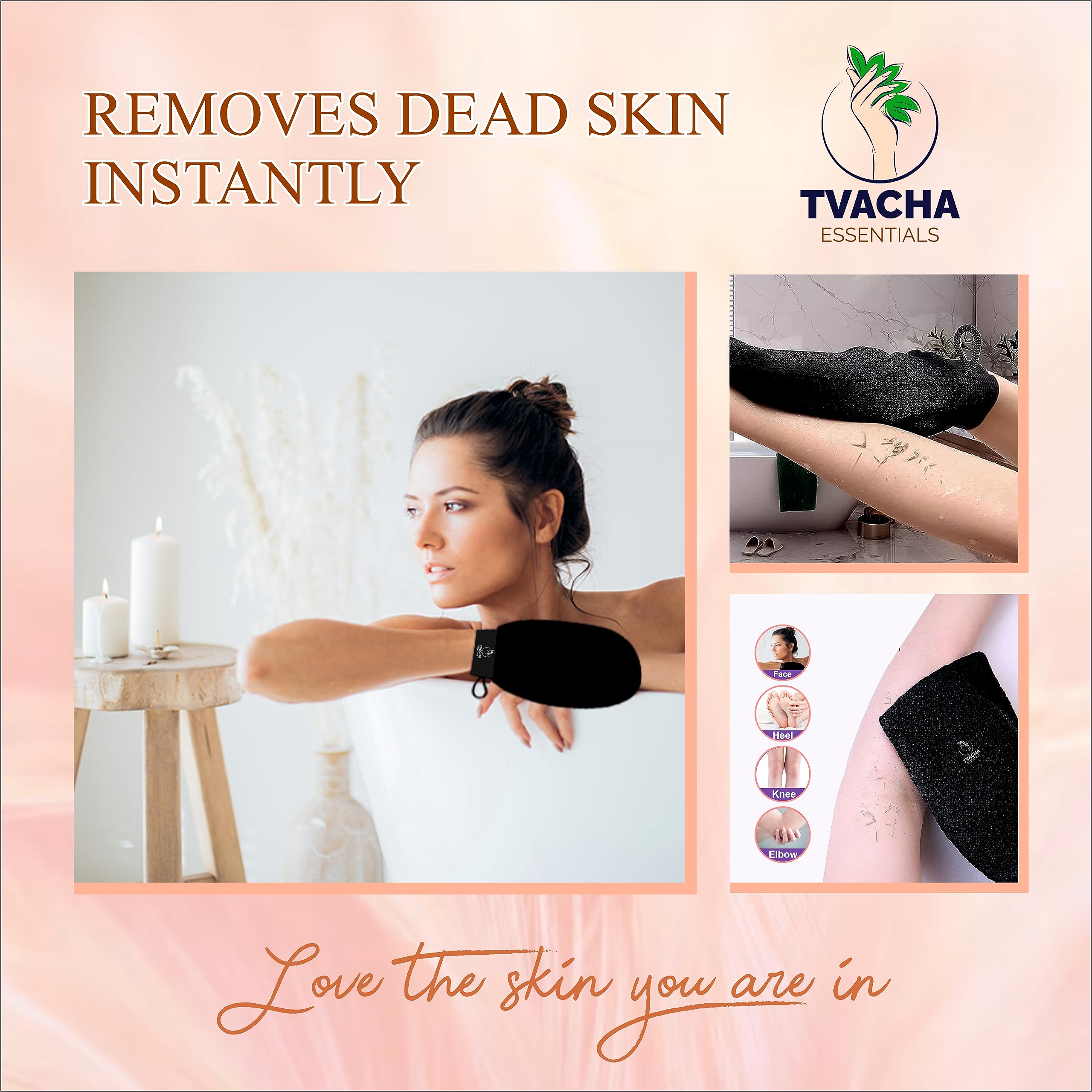 TVACHA ESSENTIALS Exfoliating Gloves for Face & Body - Organic Skincare Scrubber for Dead Skin & Tan Removal - Men & Women Bath & Shower Essential - Perfect for Spa, Home Use & Travel