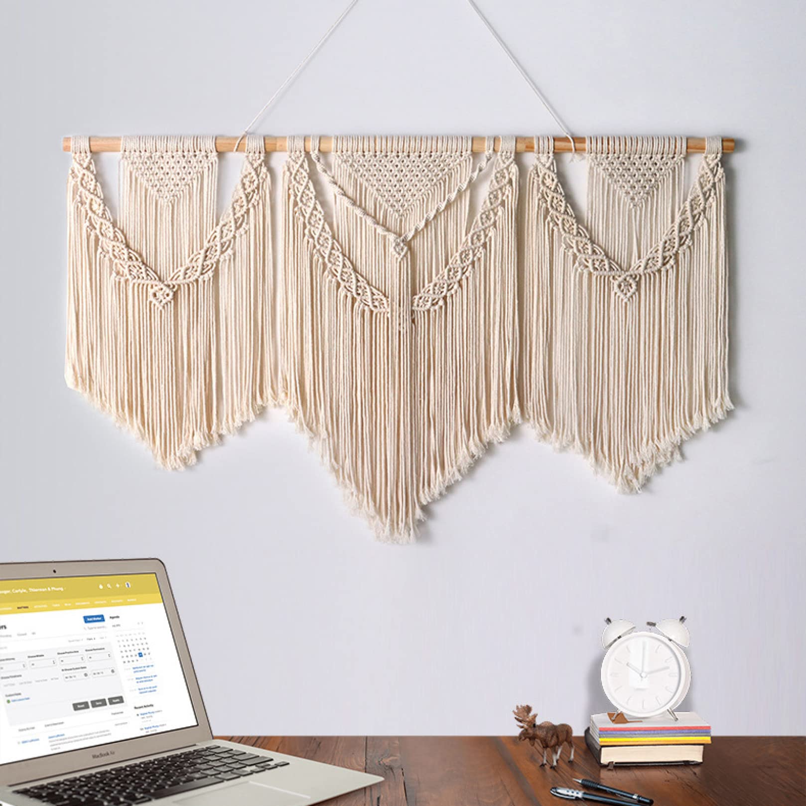 FONSMAY Large Macrame Wall Hanging with Wooden Stick - Handwoven Boho Tapestry with Tassels for Wedding Backdrop, Living Room Decor & Bedroom Wall Art