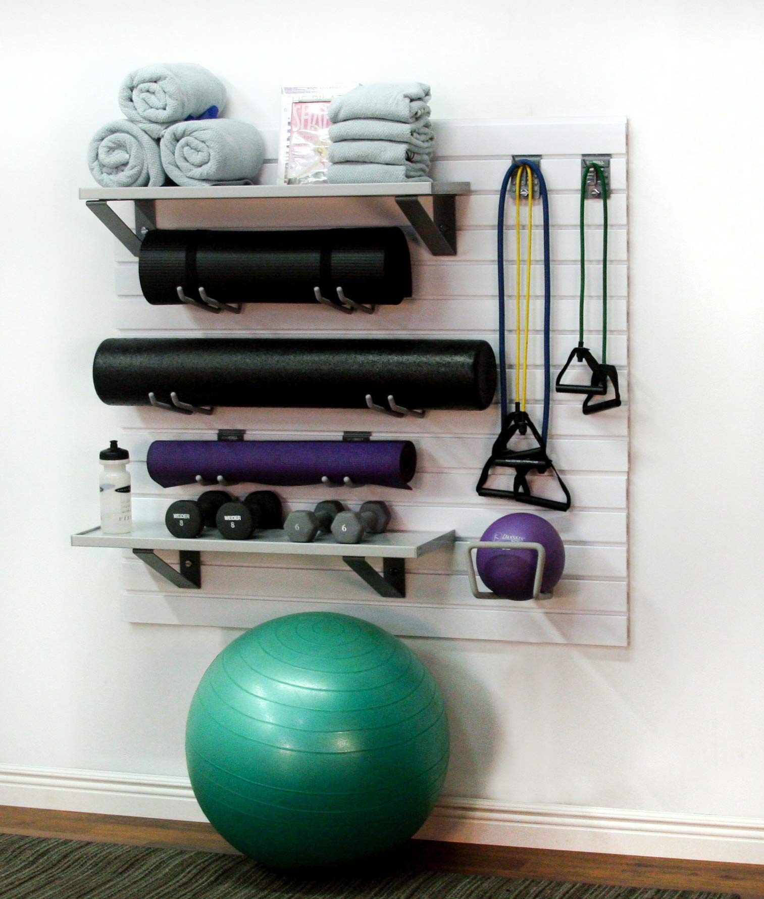 Premium Home Gym Slatwall Storage System - Heavy Duty Graphite Steel Wall Mount Organizer for Dumbbells, Resistance Bands & Fitness Equipment | Perfect for Garage Gym, Basement Workout Space & Home Fitness Studio