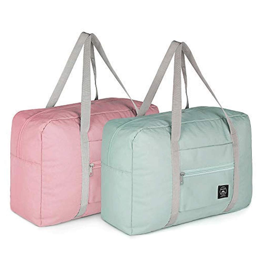 2 Pack Foldable Travel Duffel Bags - Waterproof Carry On Weekender Overnight Bag for Women, Gym Tote with Toiletry Pouch - Perfect for Hospital Visits, Weekend Getaways & Workout Sessions