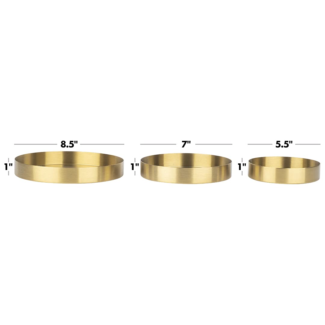 Koyal Wholesale Round Decorative Tray Set of 3 - Gold Accent Trays for Coffee Table, Bar Cart, Dresser & Bathroom Organizer - Perfect for Perfume Display, Makeup Storage & Wedding Centerpiece Decor
