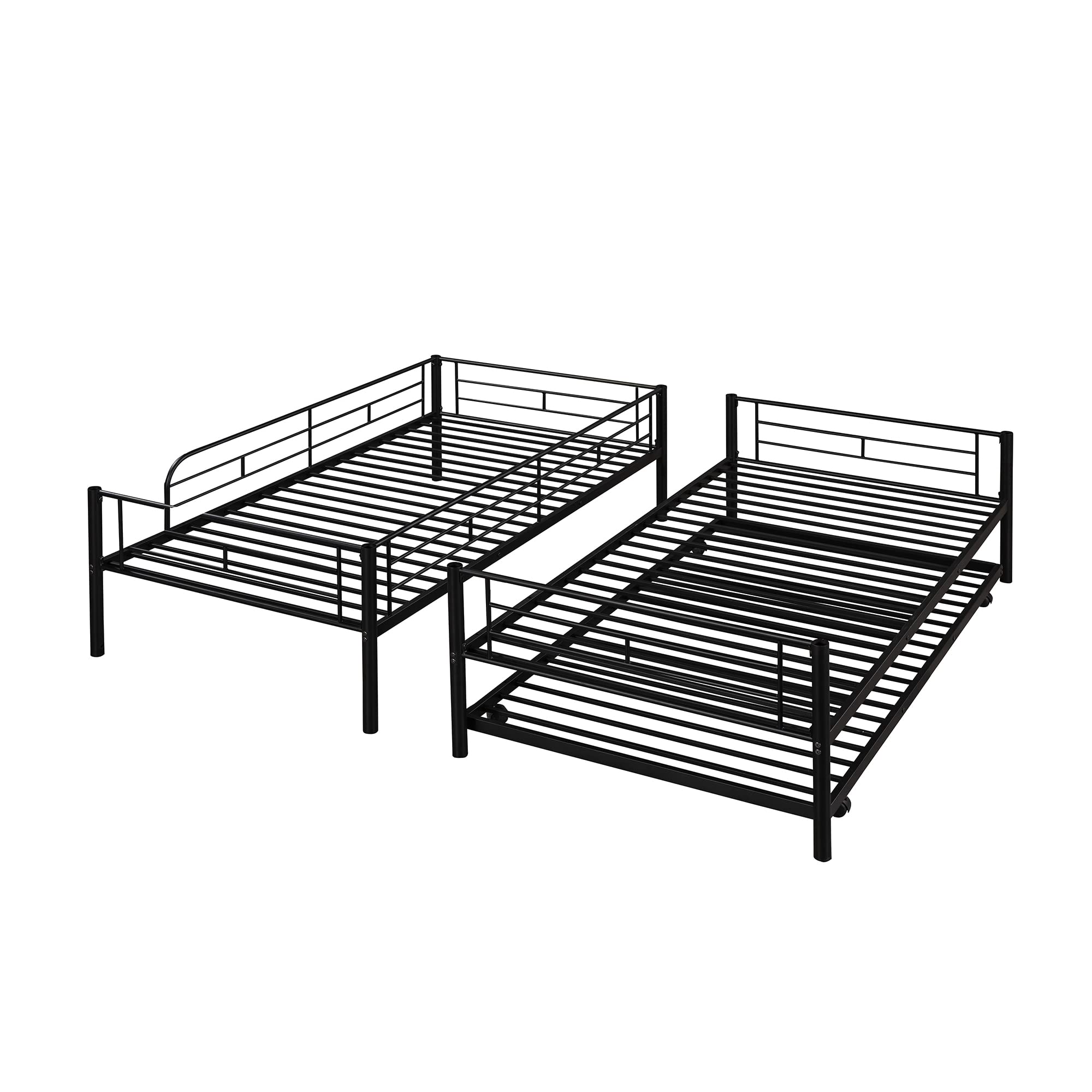 Merax Heavy Duty Twin Over Twin Metal Bunk Bed with Trundle & Removable Ladder - Converts to 2 Separate Beds, No Box Spring Required (Black) - Perfect for Kids' Rooms, Guest Rooms & Space-Saving Solutions