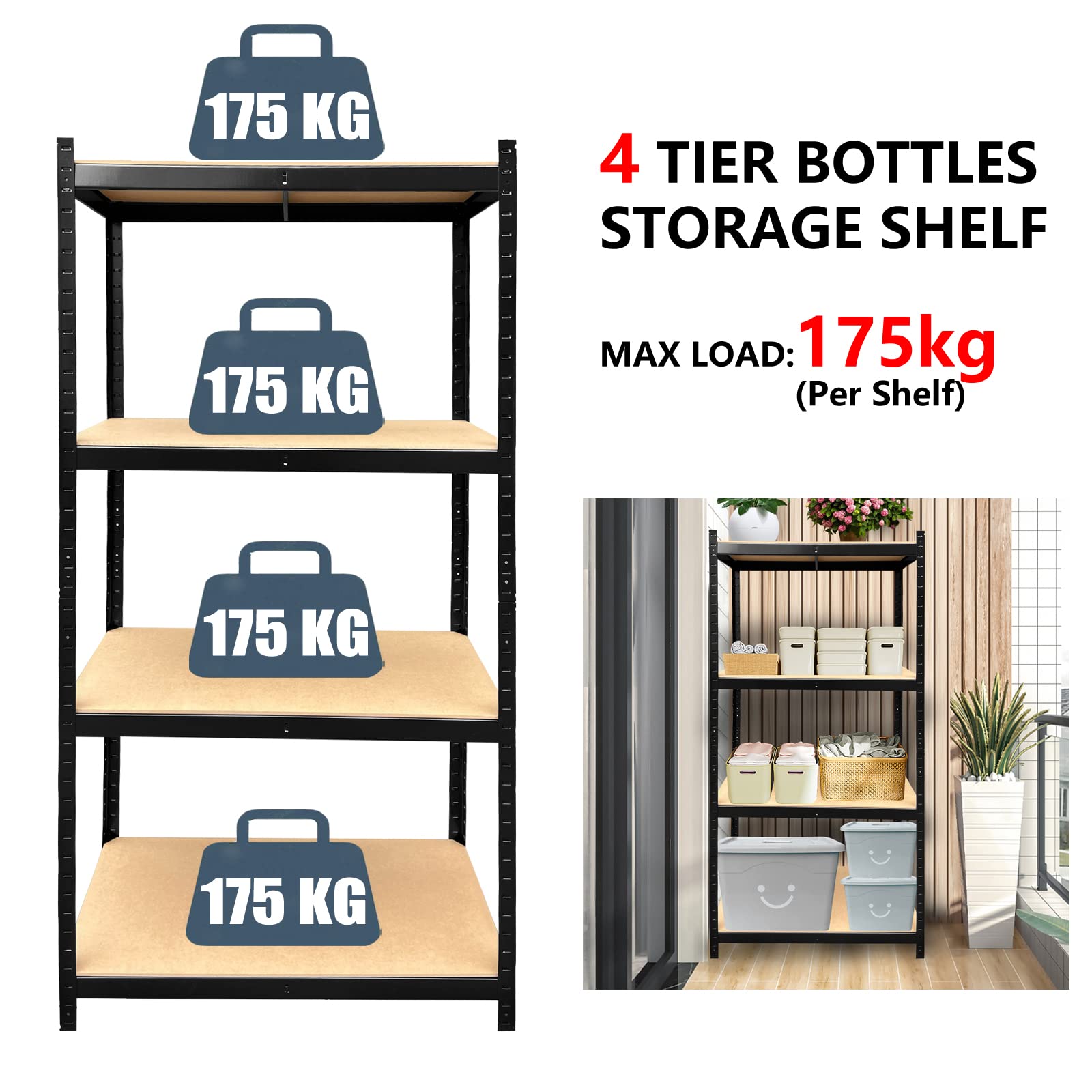Heavy Duty 4-Tier Metal Garage Shelves - 875KG Capacity Storage Rack for Garage, Closet, Kitchen, Workshop & Office | Durable Utility Shelving for Greenhouse, Home & Commercial Use