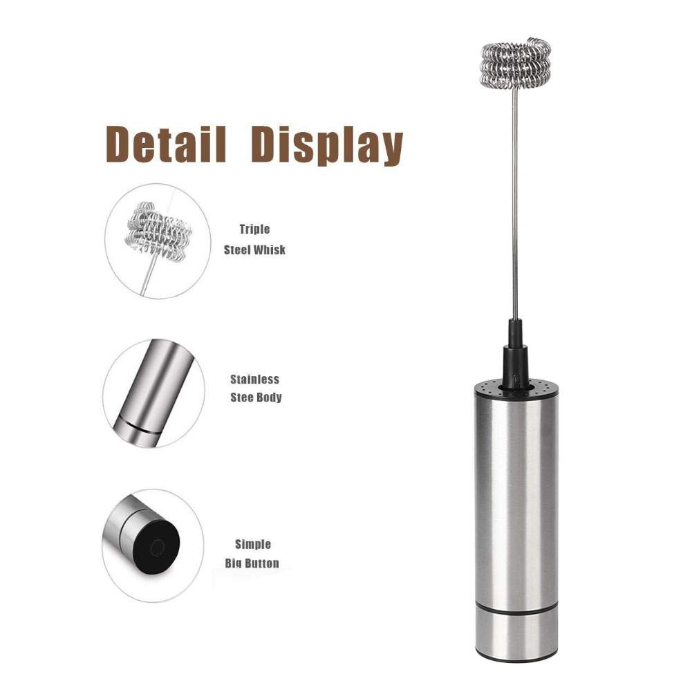 Electric Milk Frother Handheld - Stainless Steel Foam Maker for Coffee, Latte & Cappuccino - Battery Powered Mini Whisk & Blender - Perfect for Home, Office & Coffee Shops - Great for Making Frothy Drinks, Hot Chocolate & Desserts