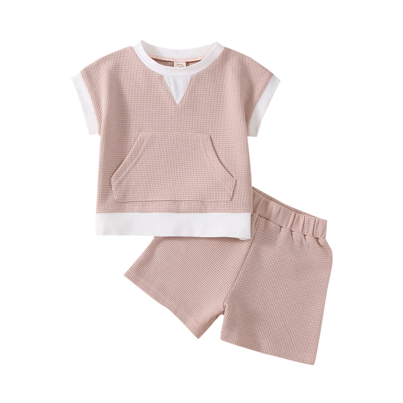 Baby Toddler Boy's 2-Piece Outfit - Round Neck Sleeveless Waffle Textured Top & Elastic Shorts in Contrast Colors | Playtime & Casual Wear