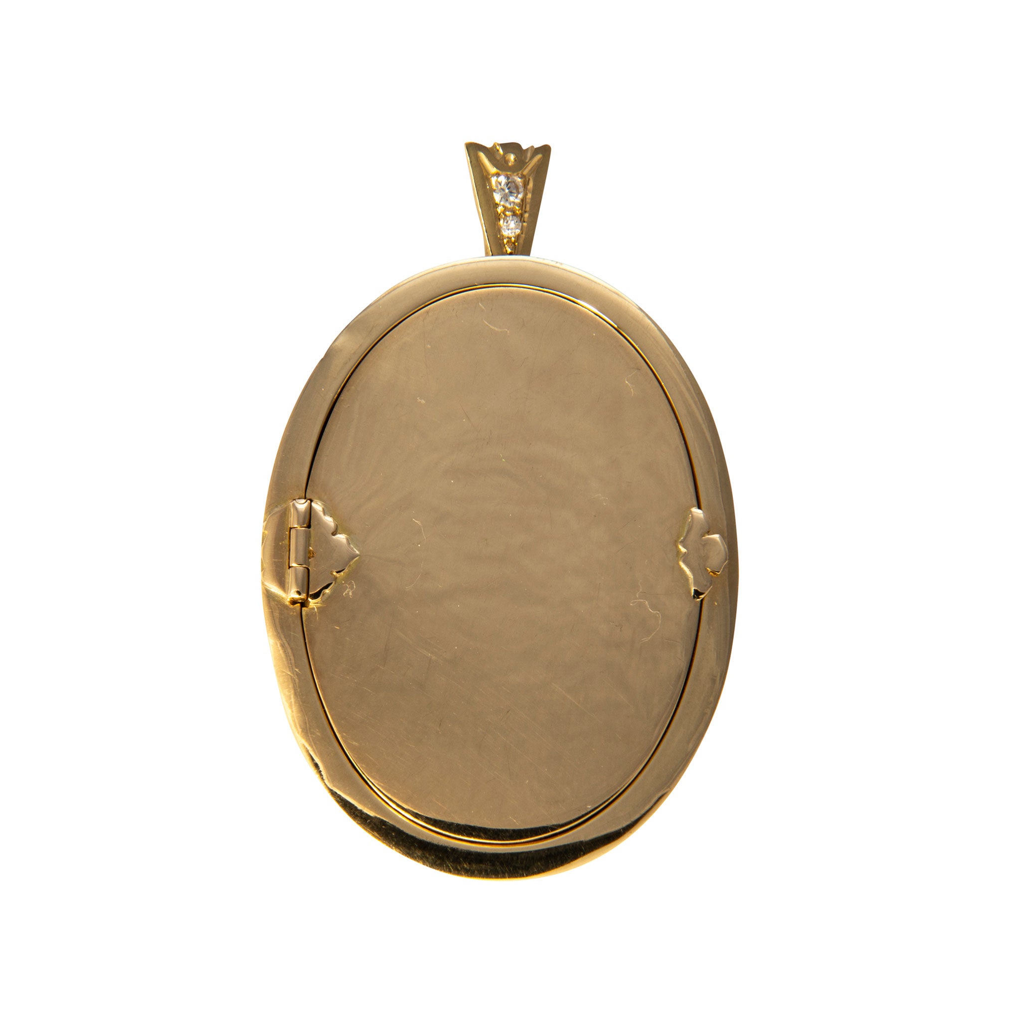 Victorian Style 18K Yellow Gold Oval Locket Pendant with Diamond Accents - Perfect for Anniversary Gifts & Bridal Jewelry