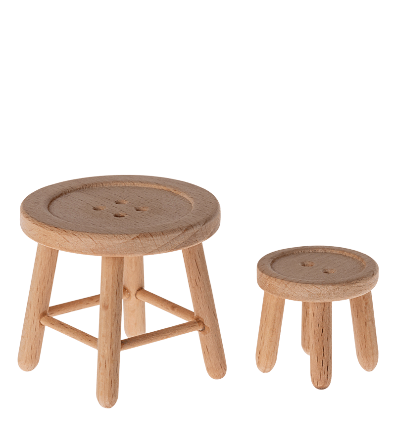 Maileg Wooden Button Table and Stool Set for Kids - Playroom Furniture with Storage | Perfect for Pretend Play, Tea Parties & Nursery Decor