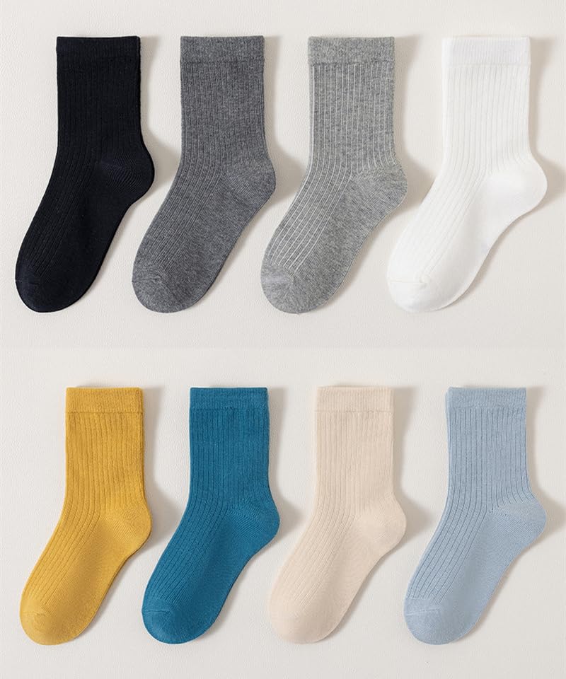 QandSweet Boys Cotton Crew Socks - Breathable Athletic Socks for Kids, Striped Casual Socks for School, Sports & Everyday Wear