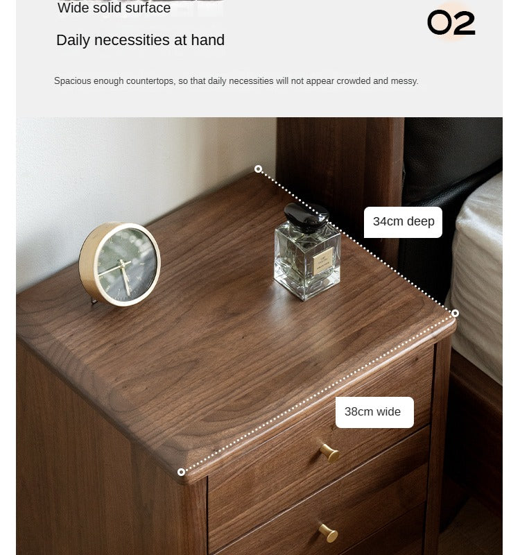 Premium Black Walnut Solid Wood Nightstand - Modern Nordic Style Bedside Table for Bedroom, Living Room & Office Furniture