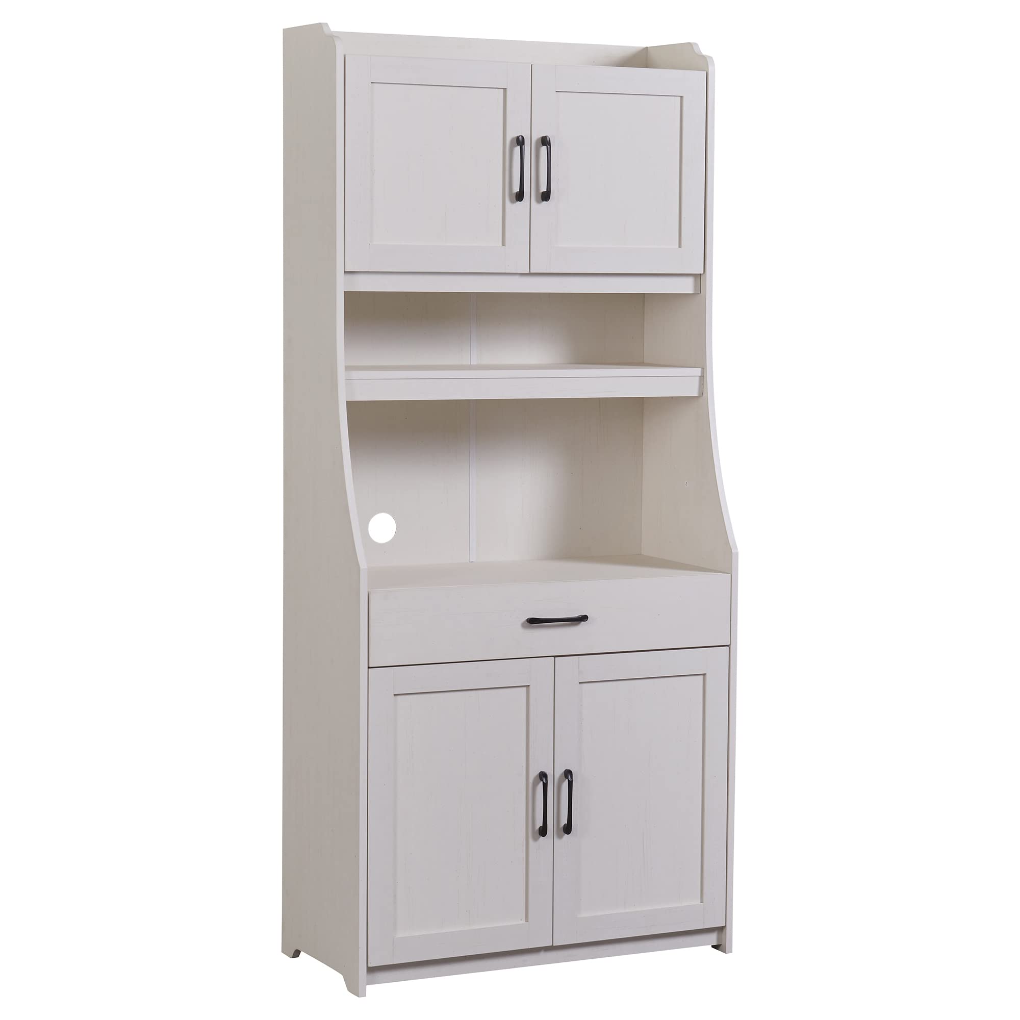 HONOOR Kitchen Storage Cabinet with Shelves & Microwave Stand - Pantry Organizer, China Cabinet & Hutch for Kitchen - Antique White - Perfect for Small Spaces & Apartment Living