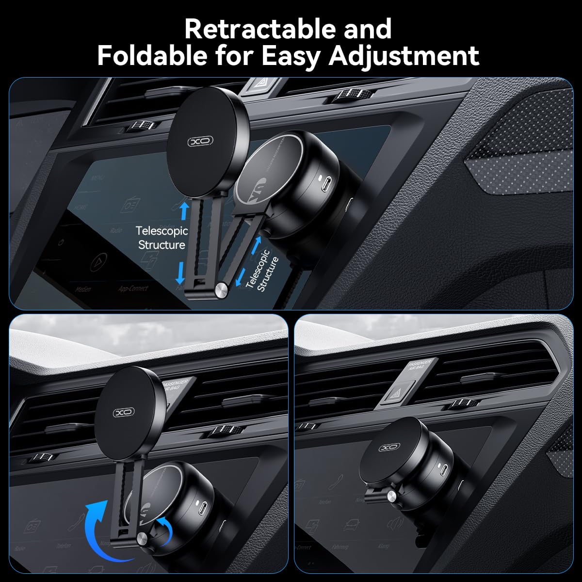 Strong Magnetic Car Phone Holder for iPhone 16/15/14/13/12 - Adjustable & Foldable Vacuum Suction Mount - Universal for Car, Shower, Mirror & Smooth Surfaces (Non-Charging) - Perfect for Driving, Bathroom Use & Home Organization