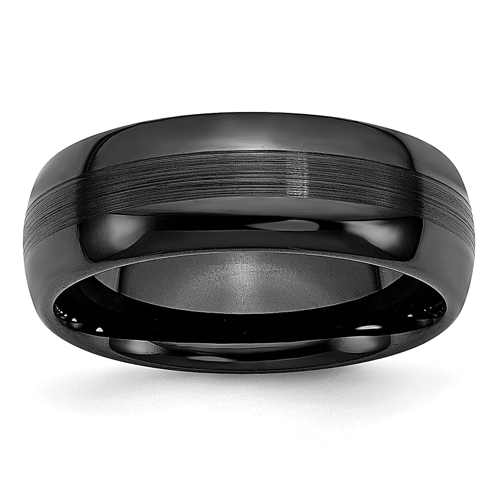 ICE CARATS 8mm Ceramic Black Brushed Wedding Ring Band - Classic Flat Edge Design, Fashion Jewelry for Women, Perfect Gift for Her - Ideal for Weddings, Anniversaries & Special Occasions