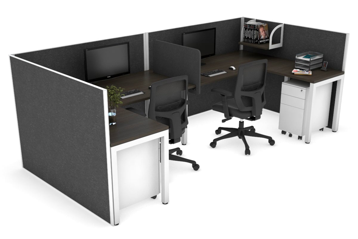 Quadro 2-Person Corner Workstation with Square Legs - U-Shaped White Frame Office Desk (1600L x 1800W) | Cable Management Scallop | Perfect for Home Office & Small Business Workspaces