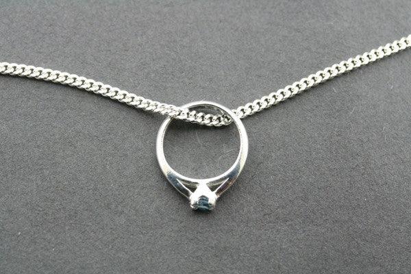 Blue Topaz Little Ring Pendant on 45cm Sterling Silver Link Chain - Elegant Necklace for Women, Perfect for Everyday Wear, Gift Giving & Special Occasions