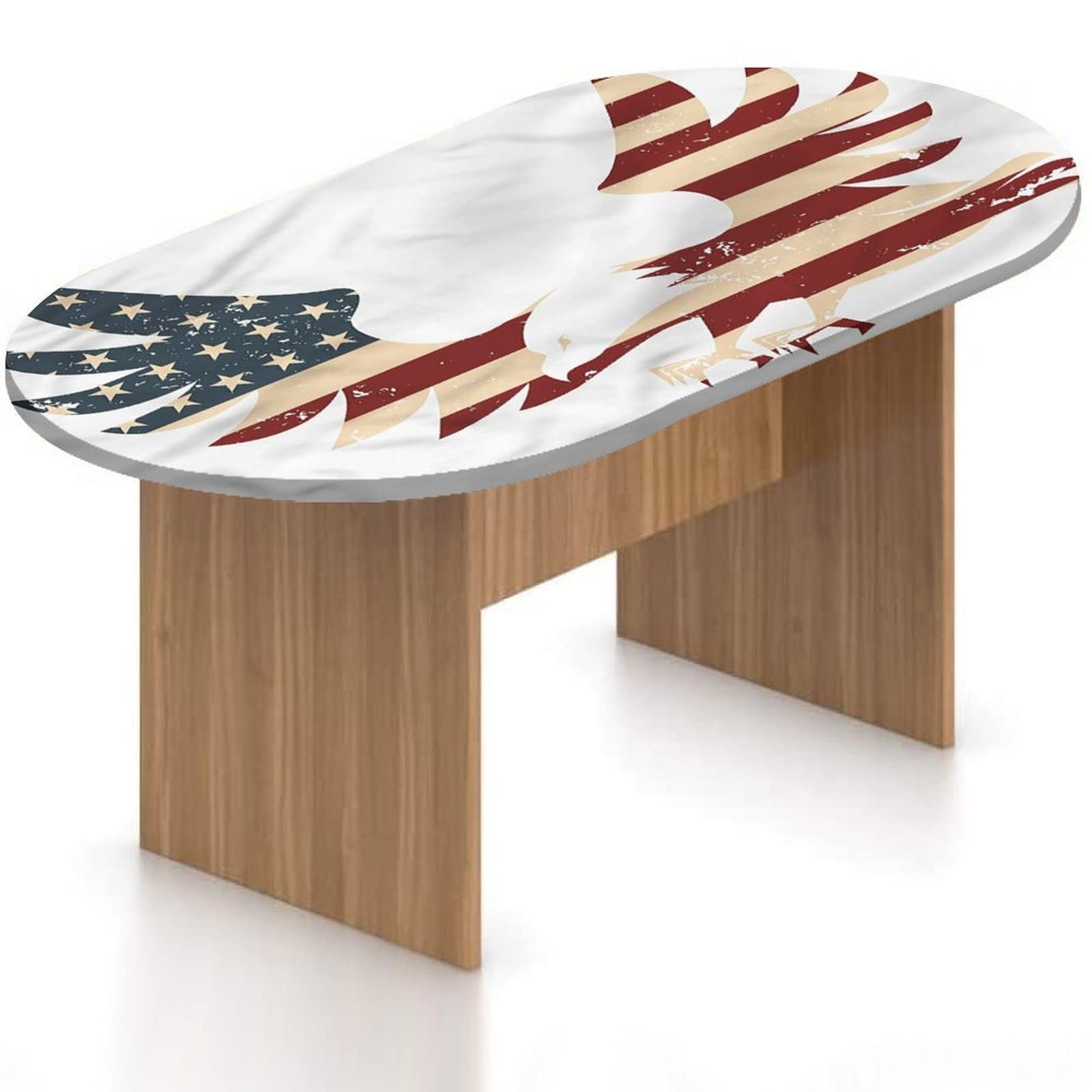 American Flag Oval Fitted Table Cover - Waterproof Polyester Outdoor Patio Tablecloth with Elastic Edged for Picnic, BBQ, Birthday Party - Fits 48x78 Inch Oval Tables - Patriotic Eagle Print for 4th of July Decorations