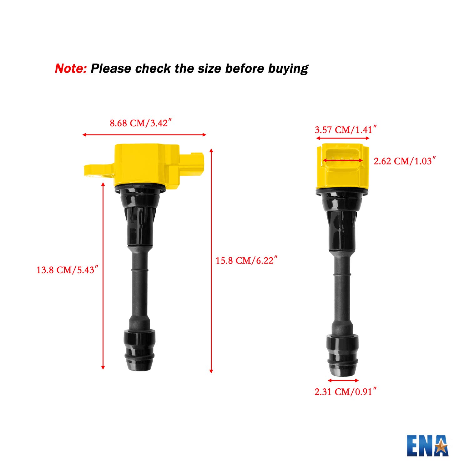 ENA Set of 4 Yellow Ignition Coil Pack & 4 Platinum Spark Plugs Compatible with Nissan Sentra Altima 2.5L L4 (2002-2006) - Replacement for UF350 224488H315 C1398 4505 | High Performance Engine Parts for Smoother Acceleration & Fuel Efficiency