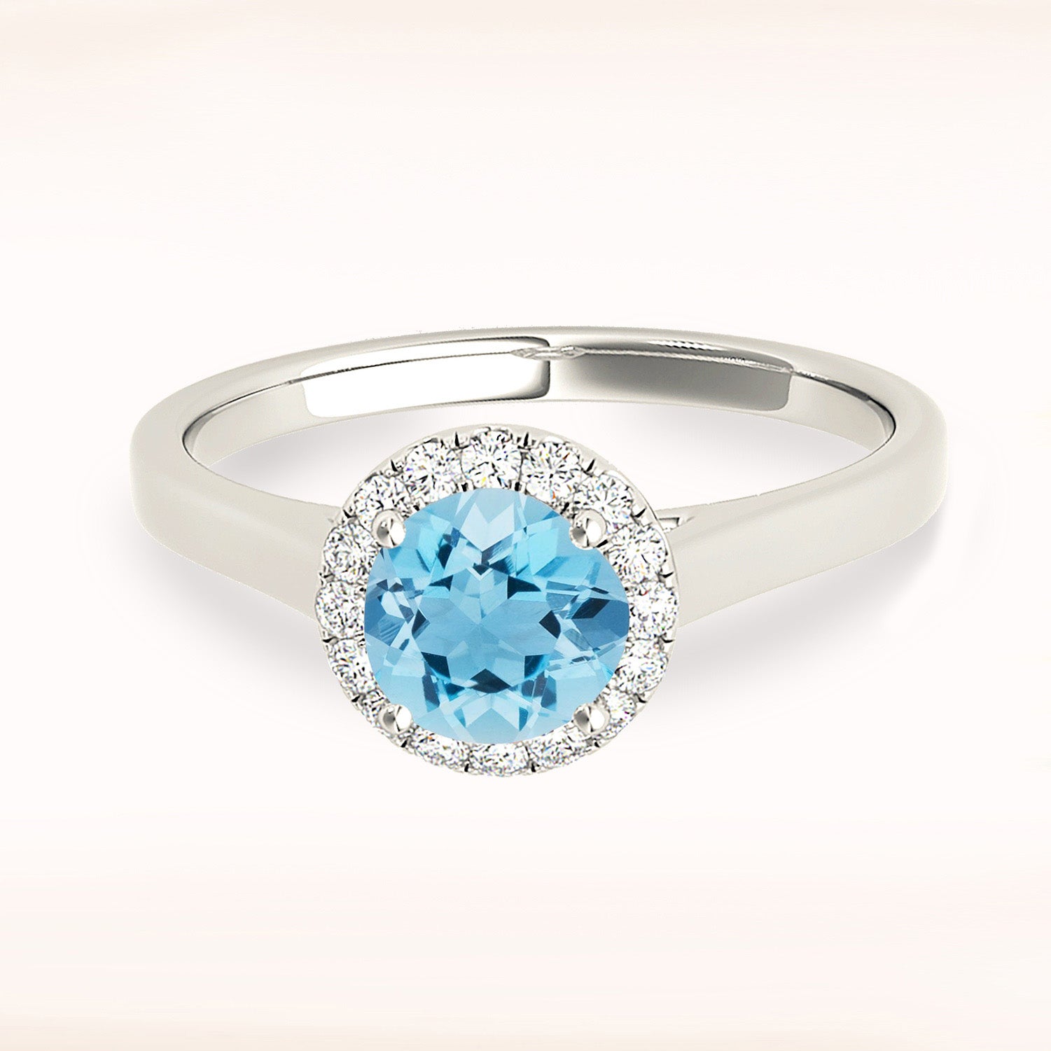 1.10 Ct Genuine Aquamarine Halo Ring in Solid 14K Gold - Elegant Engagement, Wedding & Anniversary Jewelry Gift for Women