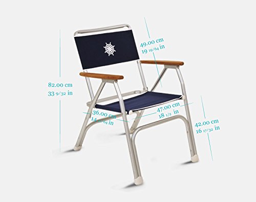 FORMA MARINE Boat Chair - Navy Blue Folding Deck Chair with Aluminum Frame & Teak Wood - Perfect for Boating, Fishing, and Outdoor Relaxation