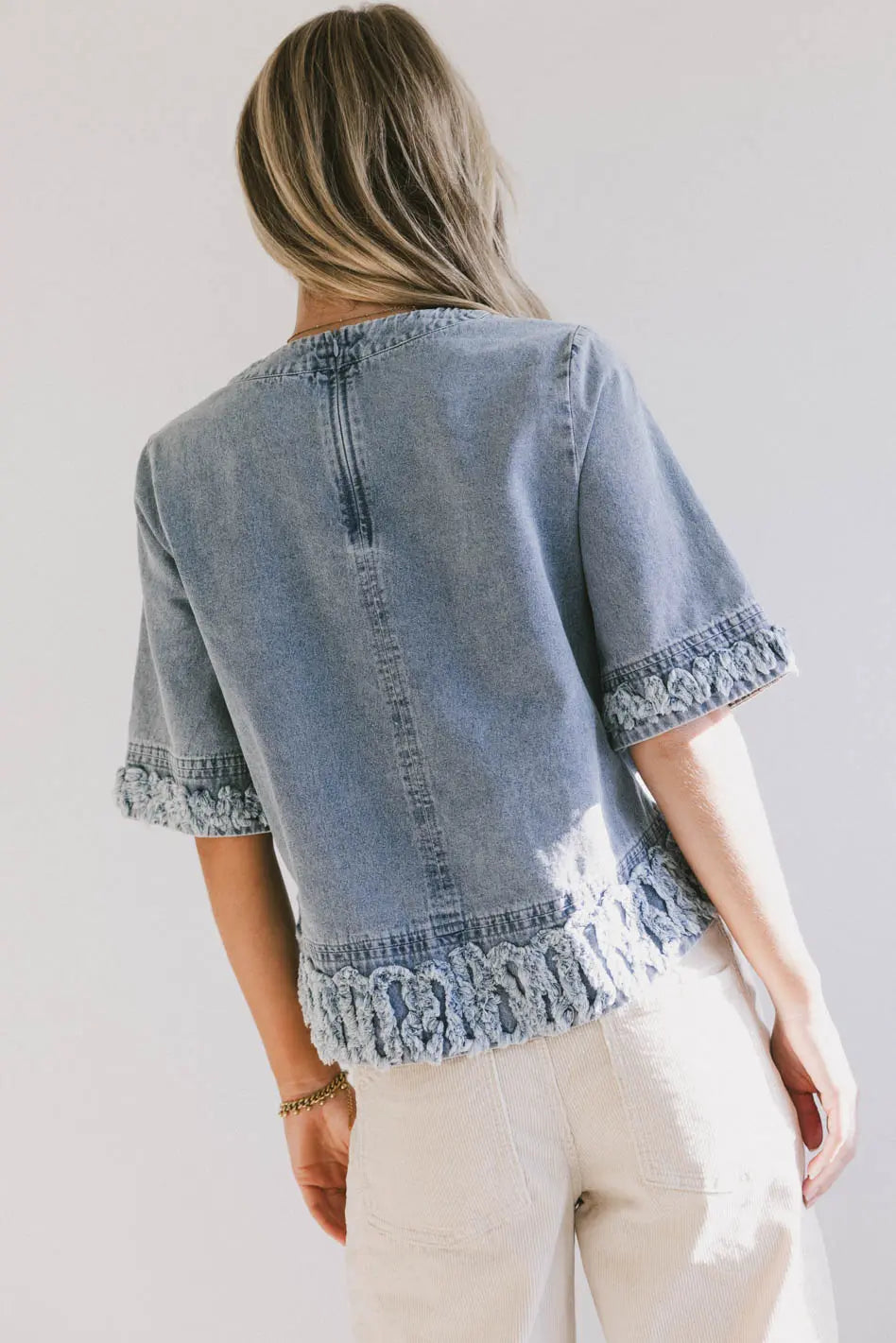 Jana Light Wash Denim Top for Women - Stylish Casual Shirt with Comfortable Fit, Perfect for Everyday Wear, Outings, and Weekend Looks
