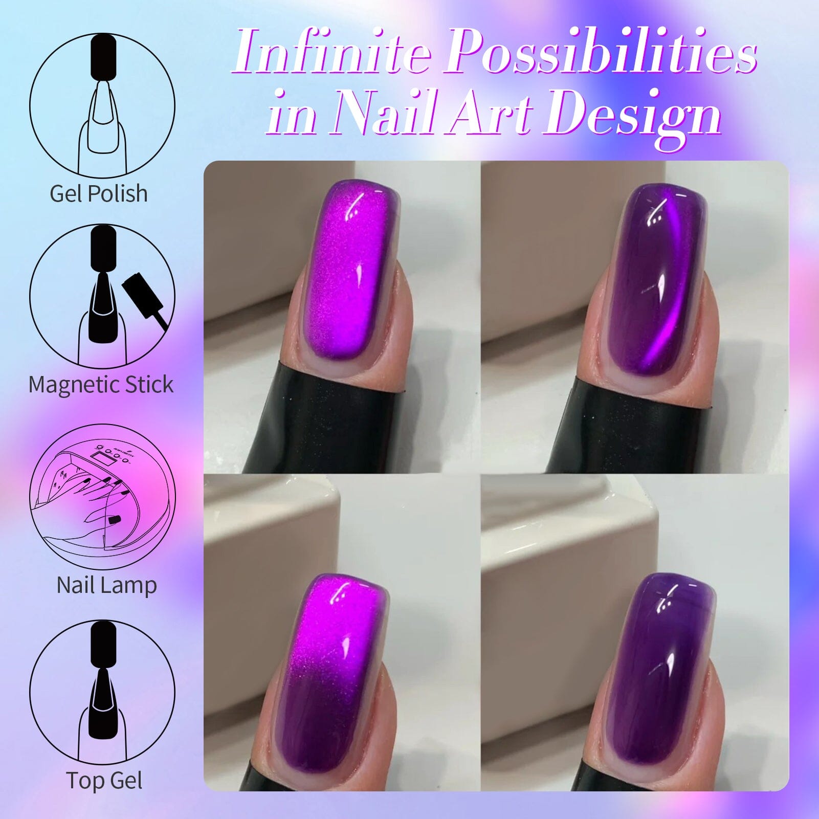 Purple Cat Magnetic Gel Polish MY43 Blackish Purple 15ml - Professional Nail Art Gel for Salon & Home Manicure - Perfect for Special Occasions & DIY Nail Designs