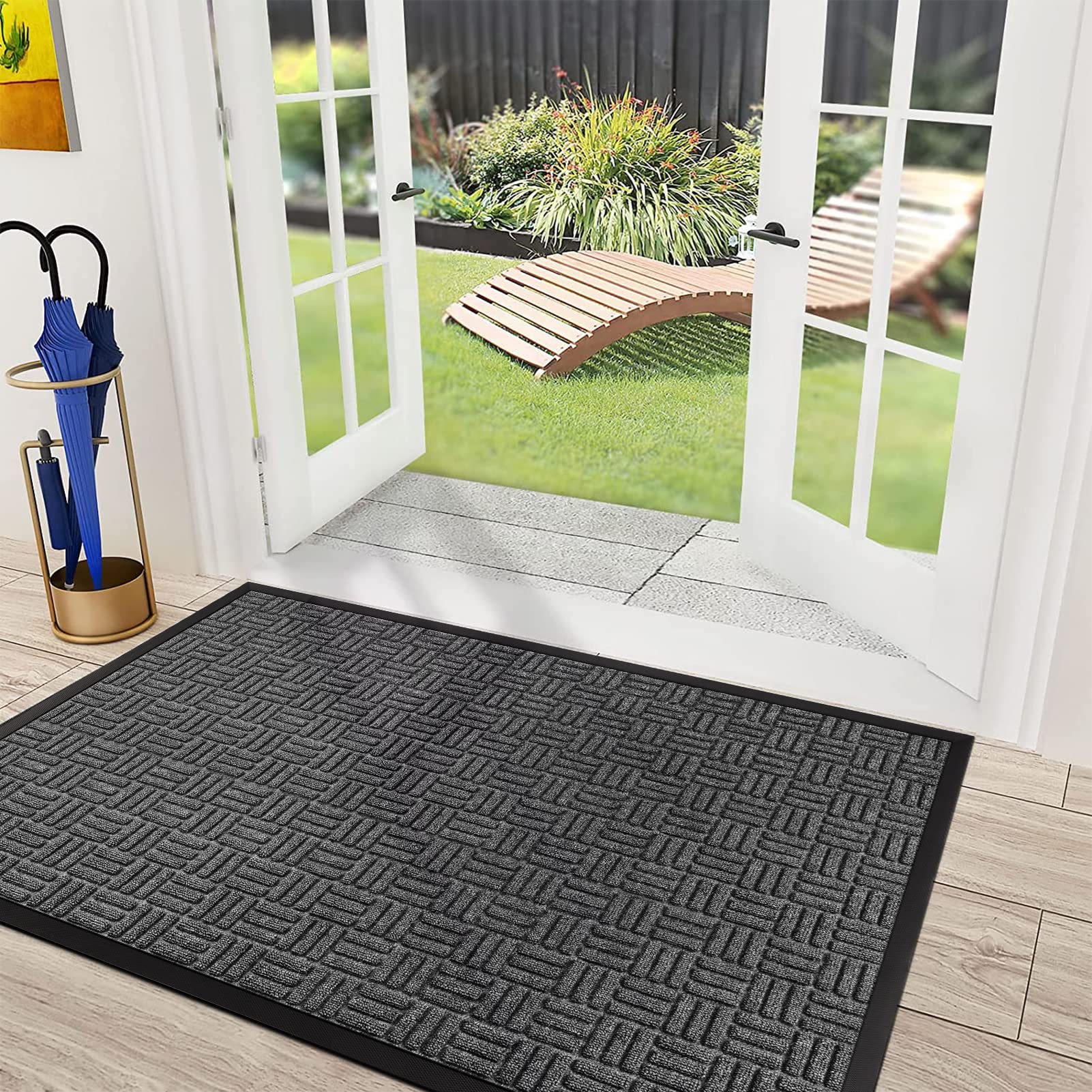 Premium Heavy Duty Front Door Mat - Durable Indoor/Outdoor Welcome Mat, Super Absorbent Waterproof Dirt Trapper for Entryway, Patio, Porch - 61.5