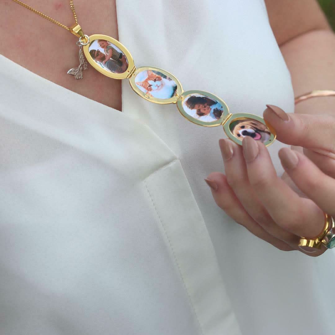 Vintage Gold Four Picture Oval Locket Necklace - Perfect for Engagements, Anniversaries & Keepsake Gifts