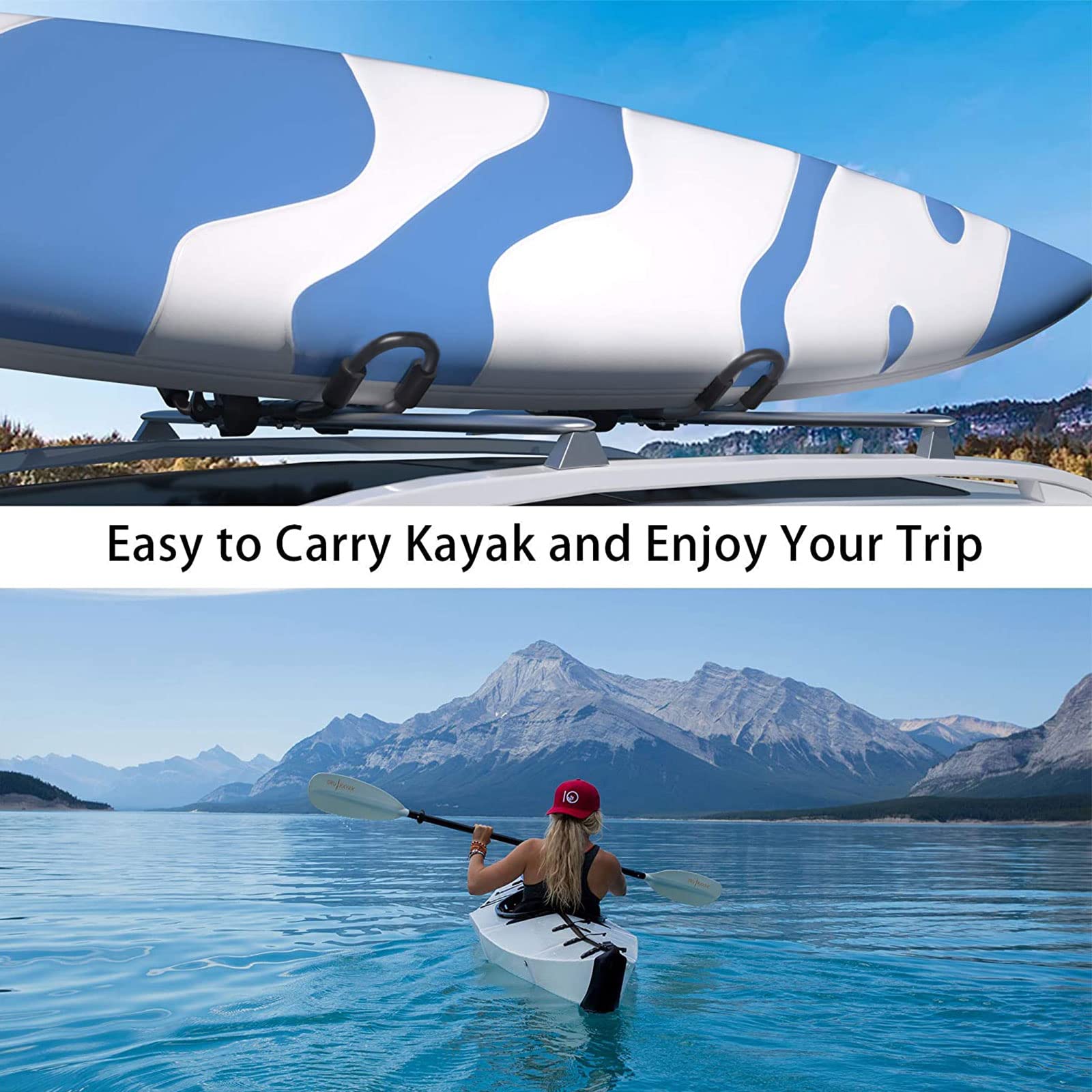 XGeek J-Style Kayak Roof Rack - Universal SUV/Car/Truck Mount for Kayaks, Surfboards, Canoes & Ski Boards | Foldable & Durable Water Sports Rack for Easy Transport & Outdoor Adventures