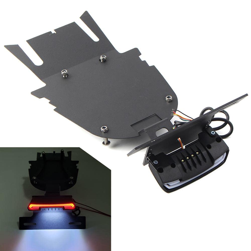 Universal Rear License Plate Mount Bracket with LED Light - Heavy Duty Iron Construction - Fits Yamaha XSR 700 (2016-2021 Models) - Perfect for Motorcycle Customization & Night Riding Safety