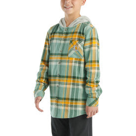 Youth Boys Long Sleeve Flannel Button-Down Hooded Shirt - Soft Plaid Pattern for School & Outdoor Activities - Patina Style Casual Wear