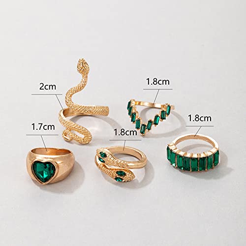 Boho Crystal Snake Rings Set for Women - Stackable Midi Cuff Rings, Gold Plated Knuckle Rings, Retro Joint Finger Rings - Perfect Mother's Day Gift, Birthday Present & Boho Jewelry for Everyday Wear