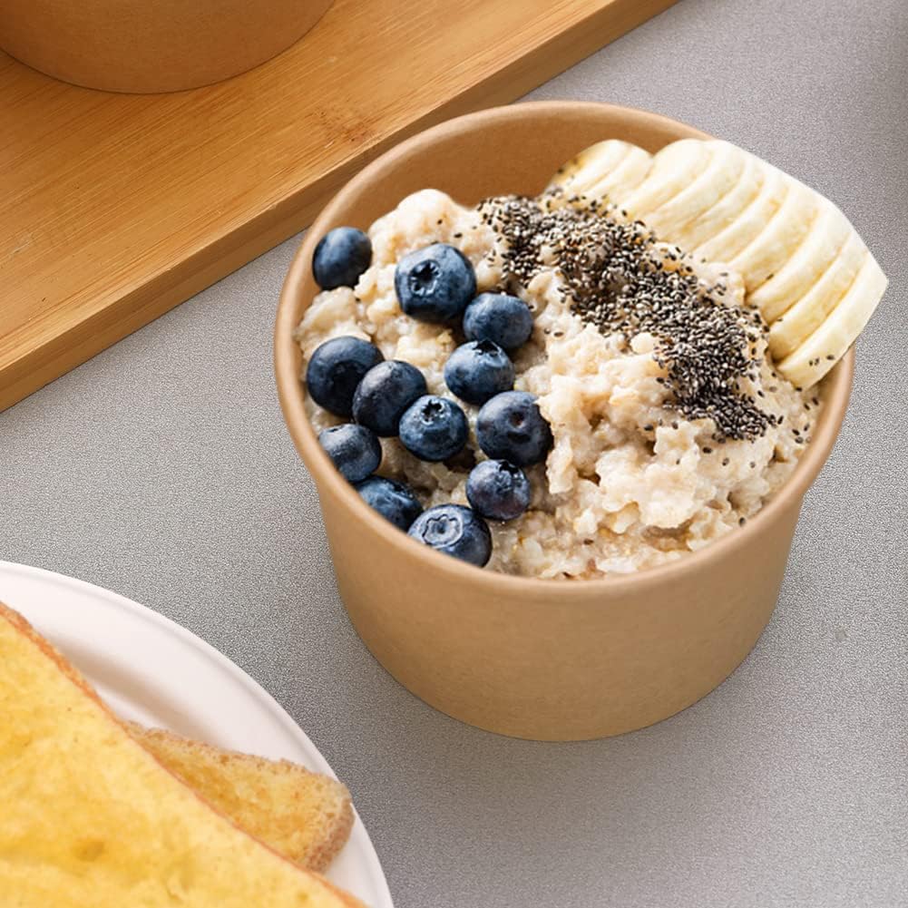 12 oz 50 Pack Disposable Paper Containers with Lids - Eco-Friendly Dessert Bowls for Hot & Cold Foods, Ice Cream, Yogurt, Fruit - Perfect for Parties, Catering, Takeout & Home Use