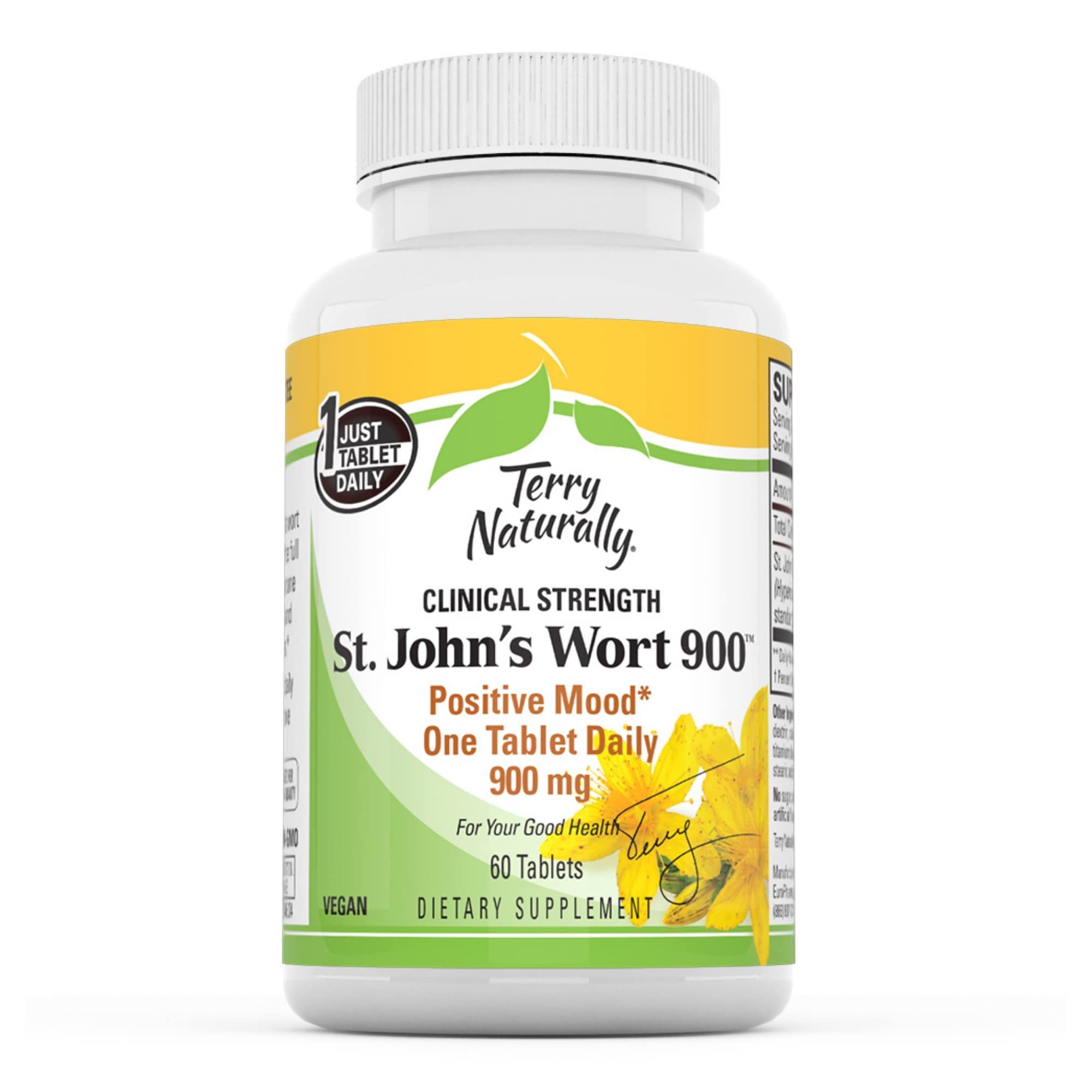 Terry Naturally St John's Wort 900mg - 60 Tablets | Full Clinical Dose | Non-GMO, Vegan & Gluten Free Supplement | Supports Mood Balance & Stress Relief | Perfect for Daily Wellness Routine & Natural Stress Management
