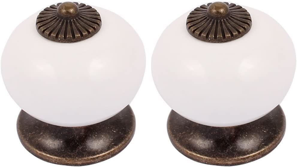 Ceramic Cabinet Handles - Round White Drawer Pulls & Wardrobe Knobs (2-Pack) - Perfect for Kitchen Cabinets, Dressers, and Furniture Upgrades