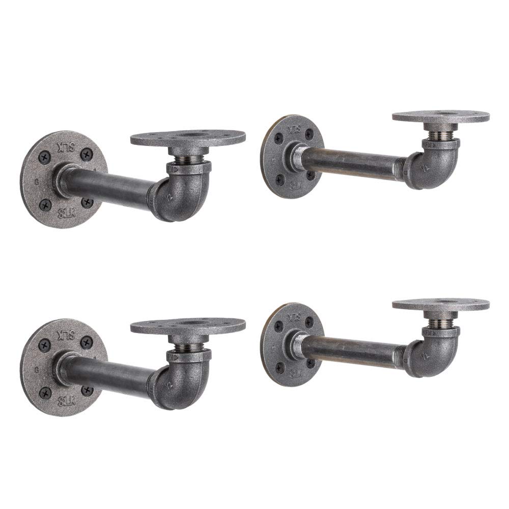 **Industrial Pipe Shelf Brackets 4 Pack - Authentic Rustic Wall Mounted Double Flange Floating Shelves - Vintage Pipe Plumbing Fittings for Home & Office Decor (6 Inch) - Perfect for Living Room, Bedroom, Kitchen & Workshop Storage**