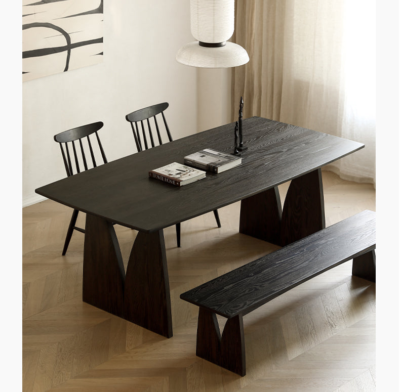Handcrafted Oak Solid Wood Wabi Sabi Style Dining Table - Natural Wood Grain Texture - Modern Minimalist Furniture for Dining Room, Kitchen, or Open Concept Living Space