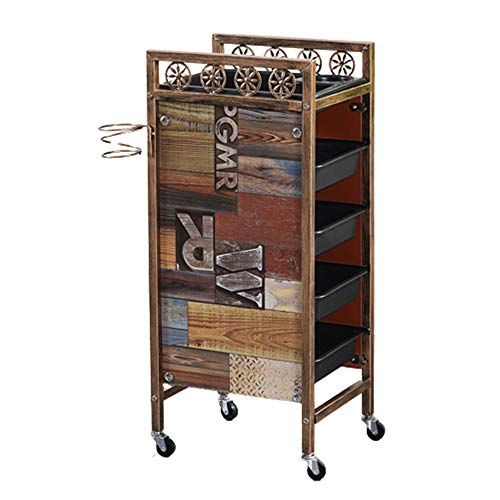 Vintage Gold Mobile Salon Hairdressing Trolley - 5-Tier Multifunctional Barber Cart with Drawers & Hair Dryer Holder | Beauty Salon Storage Organizer for Styling Tools, Hair Coloring Trays & SPA Equipment | Perfect for Professional Salons, Home Stylists & Barber Shops