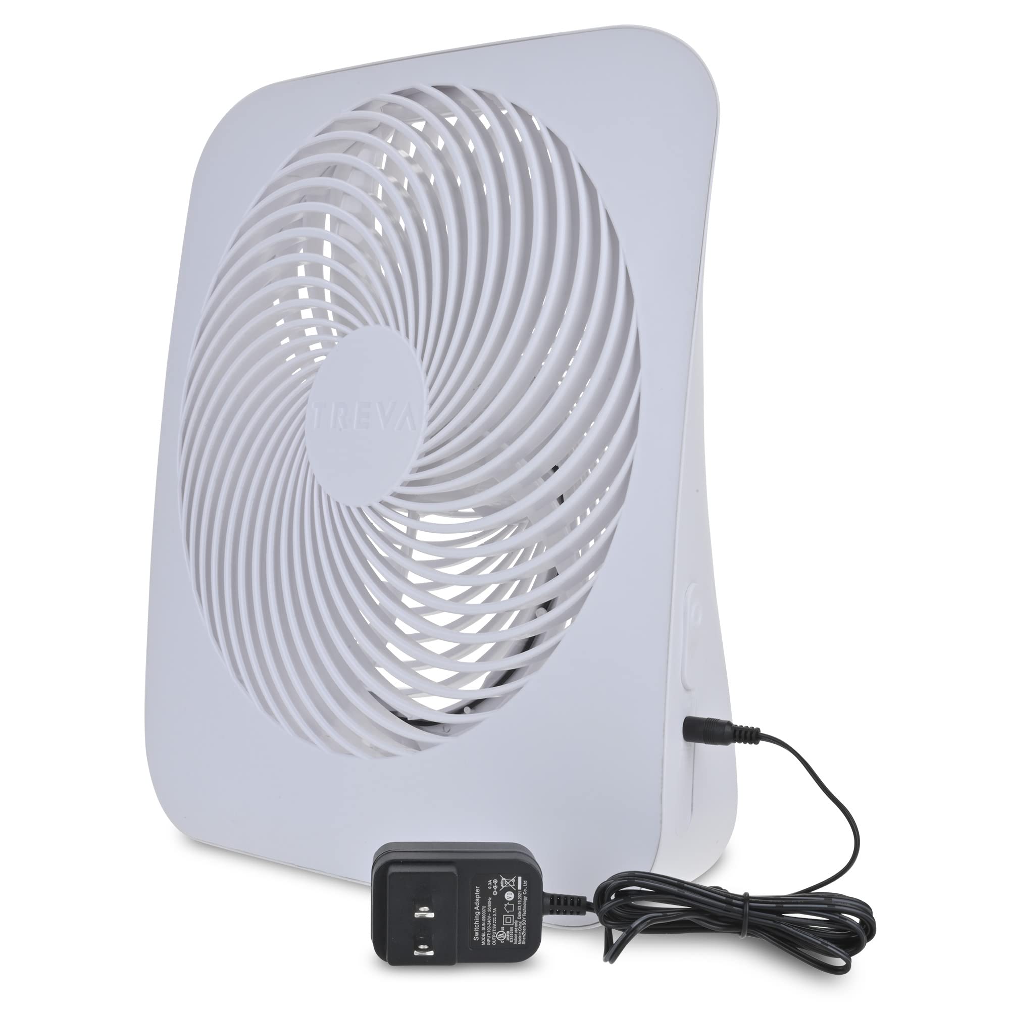 Treva 10-Inch Portable Fan - Battery & AC Powered Desk Fan with 2 Speed Settings, Quiet Operation for Home Office, Dorm Room, Travel & Outdoor Use (White) - Personal Cooling Fan for Work, Study & Camping